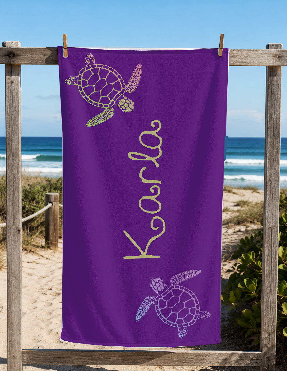 Personalized Sea Turtle Beach Towel | Watercolor Style Turtle Towel with Name | Sea Theme Kids | Custom Summer Vacation Gift  | Beach Day
