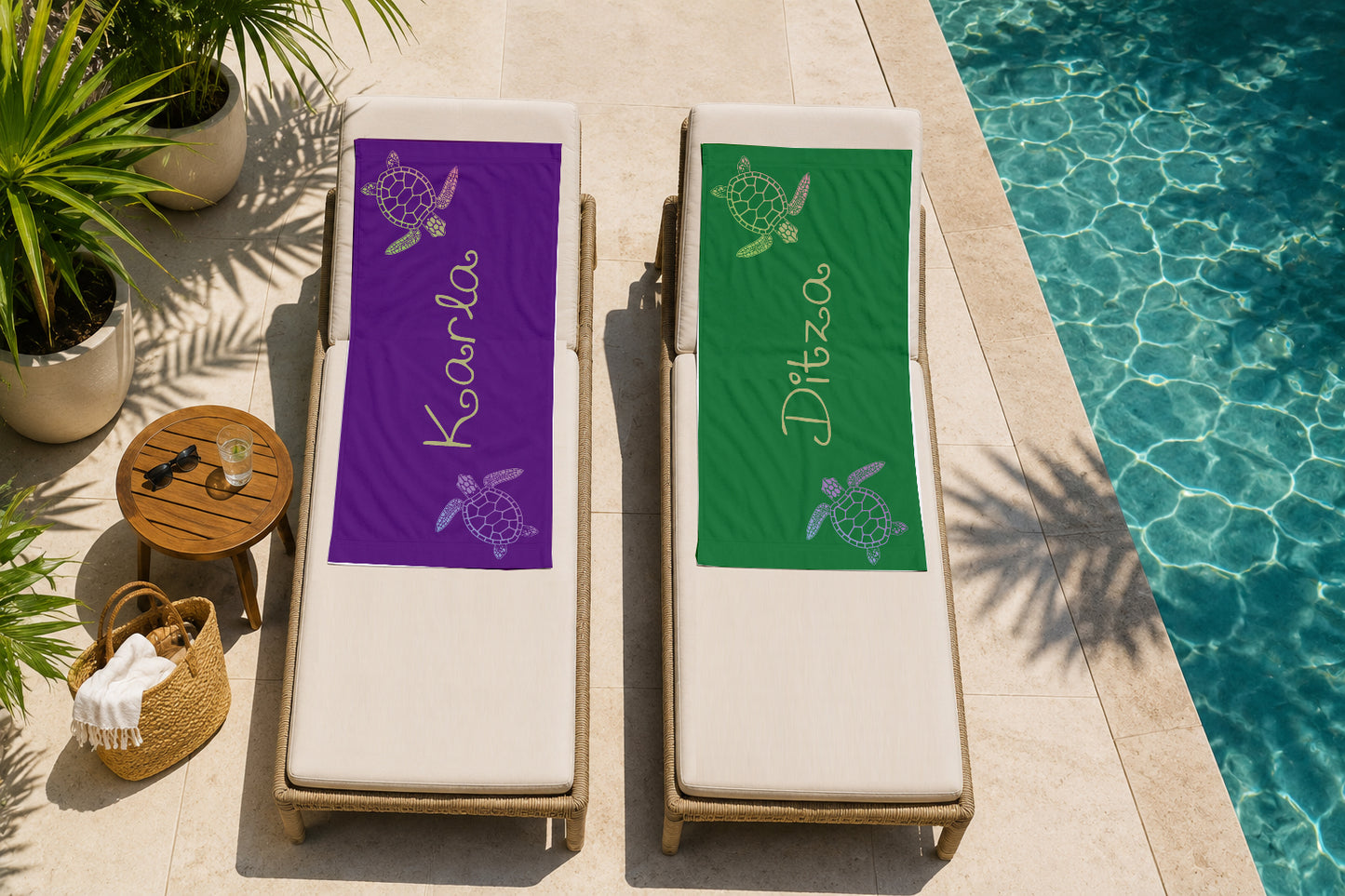 Personalized Sea Turtle Beach Towel | Watercolor Style Turtle Towel with Name | Sea Theme Kids | Custom Summer Vacation Gift  | Beach Day