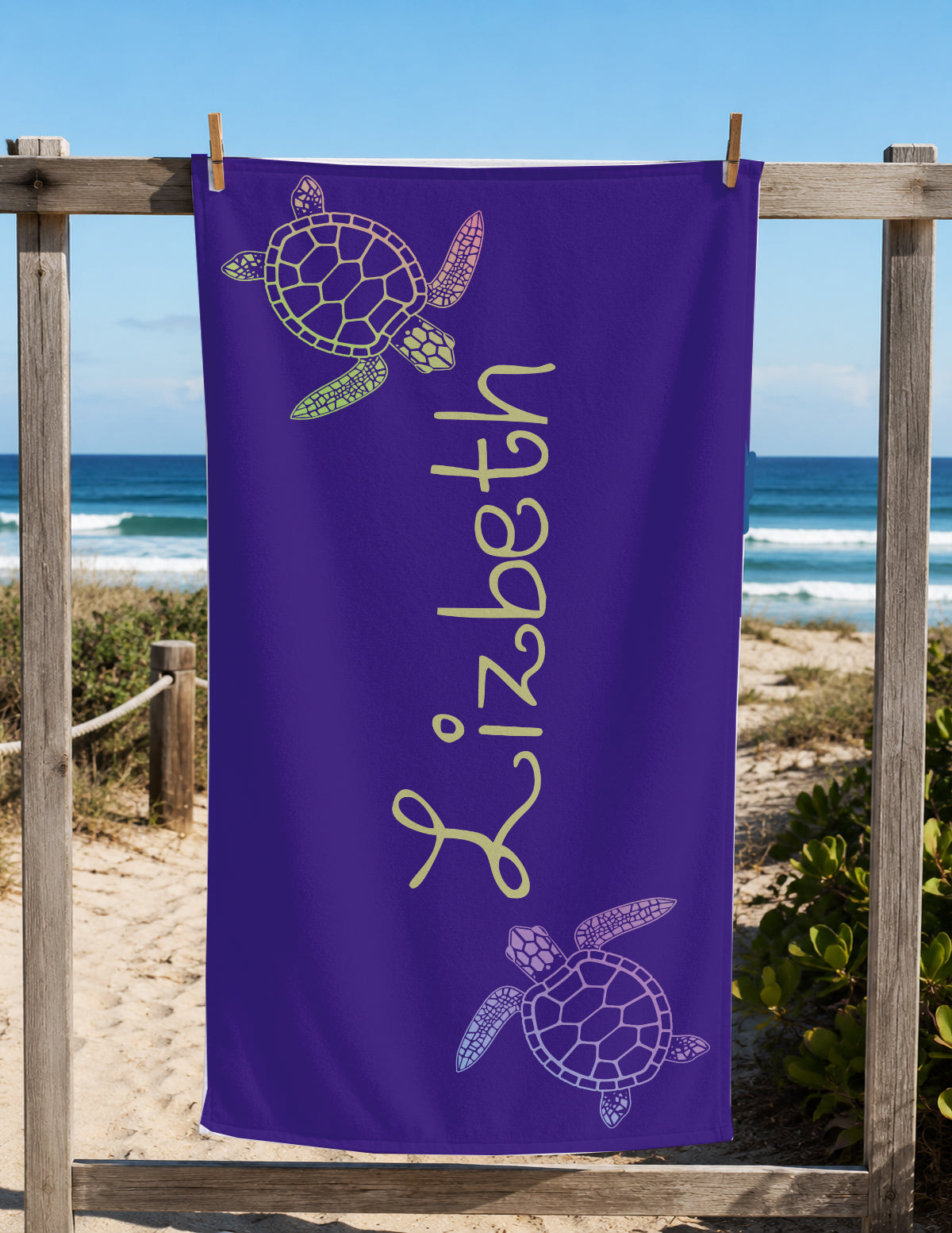 Personalized Sea Turtle Beach Towel | Watercolor Style Turtle Towel with Name | Sea Theme Kids | Custom Summer Vacation Gift  | Beach Day