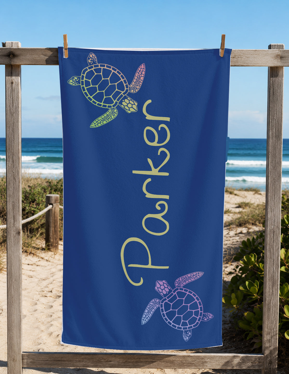 Personalized Sea Turtle Beach Towel | Watercolor Style Turtle Towel with Name | Sea Theme Kids | Custom Summer Vacation Gift  | Beach Day