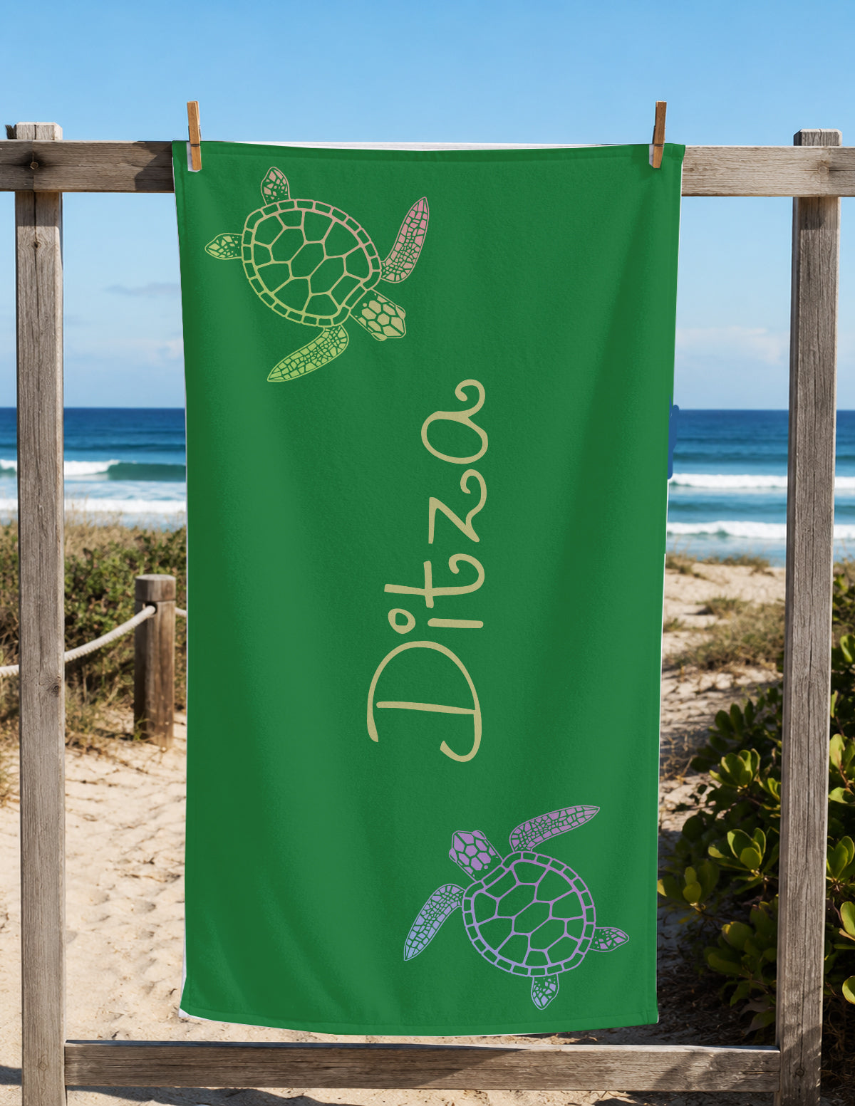 Personalized Sea Turtle Beach Towel | Watercolor Style Turtle Towel with Name | Sea Theme Kids | Custom Summer Vacation Gift  | Beach Day