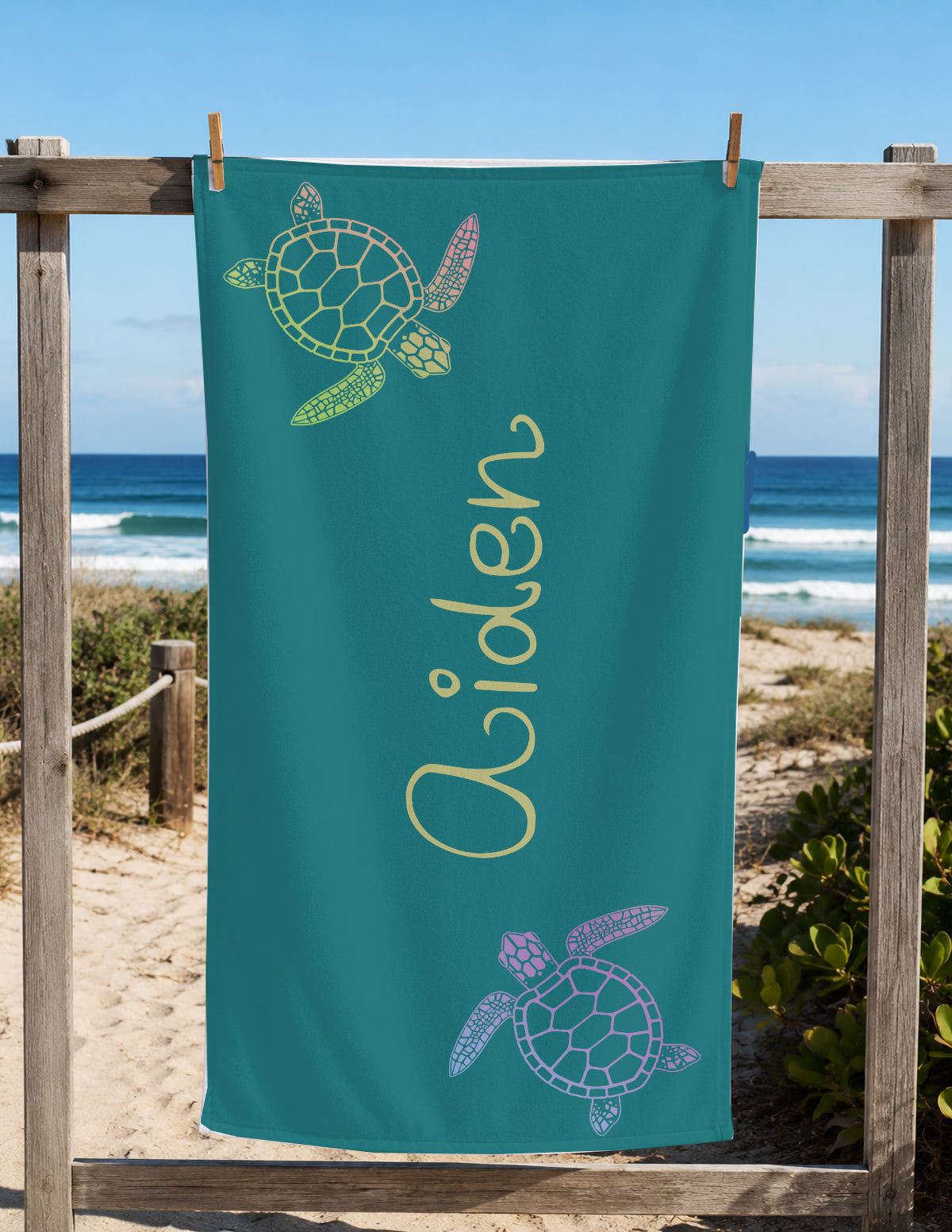 Personalized Sea Turtle Beach Towel | Watercolor Style Turtle Towel with Name | Sea Theme Kids | Custom Summer Vacation Gift  | Beach Day