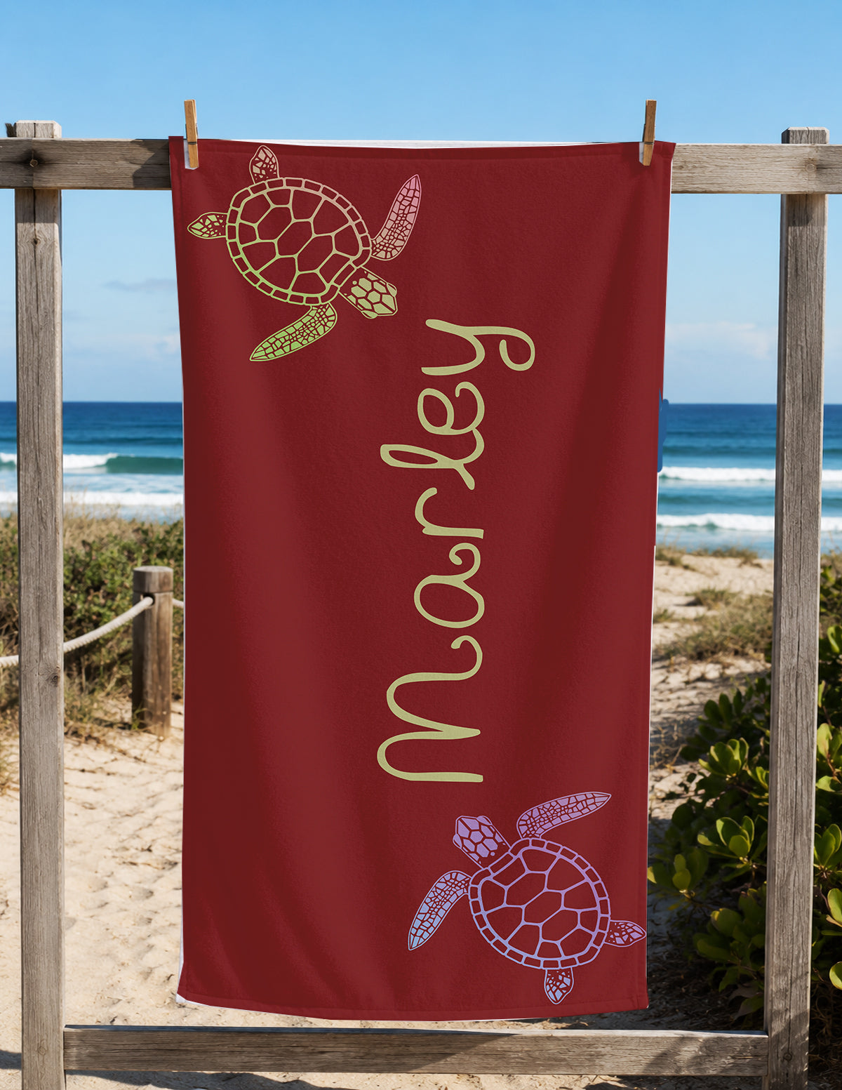 Personalized Sea Turtle Beach Towel | Watercolor Style Turtle Towel with Name | Sea Theme Kids | Custom Summer Vacation Gift  | Beach Day