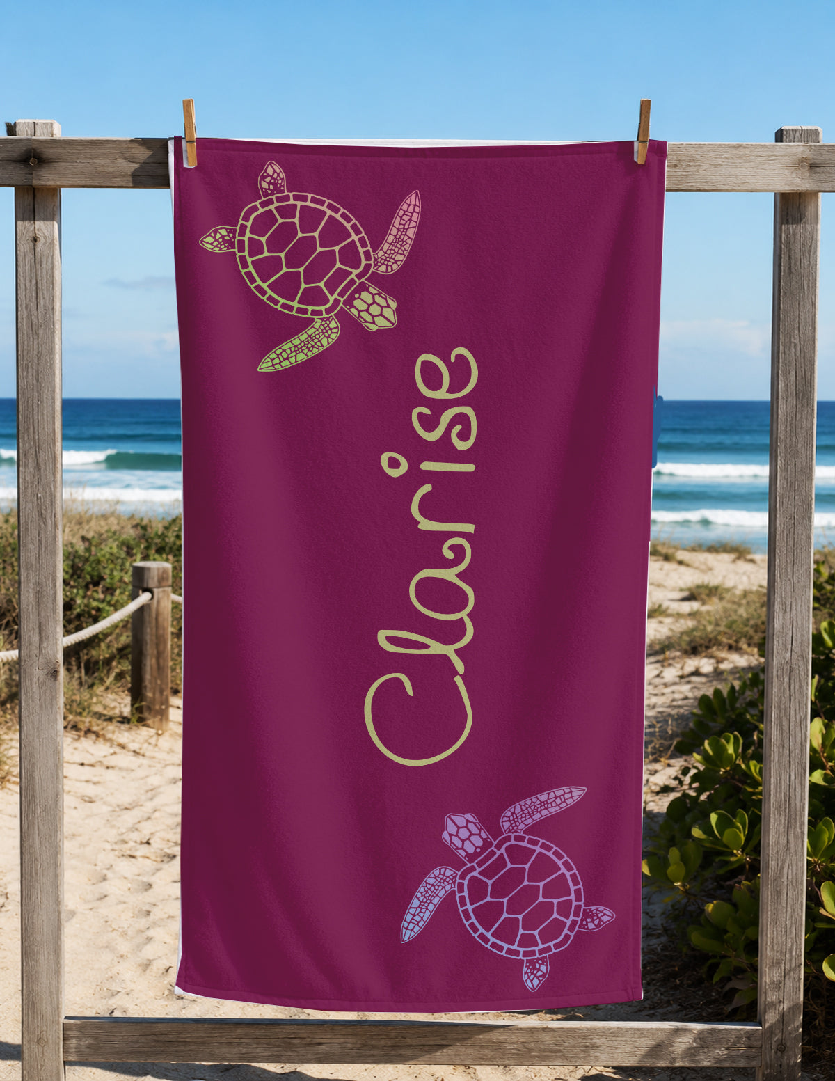 Personalized Sea Turtle Beach Towel | Watercolor Style Turtle Towel with Name | Sea Theme Kids | Custom Summer Vacation Gift  | Beach Day