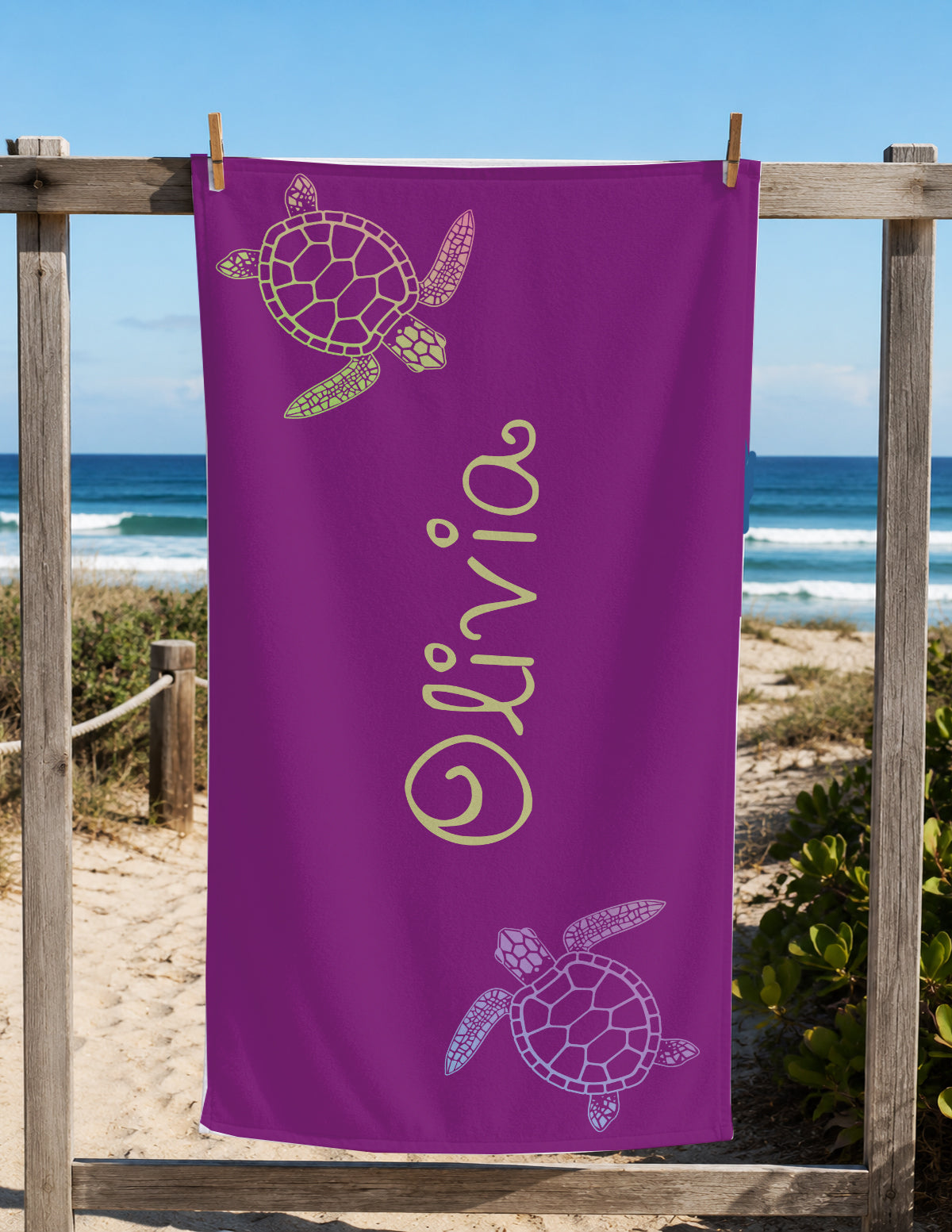 Personalized Sea Turtle Beach Towel | Watercolor Style Turtle Towel with Name | Sea Theme Kids | Custom Summer Vacation Gift  | Beach Day
