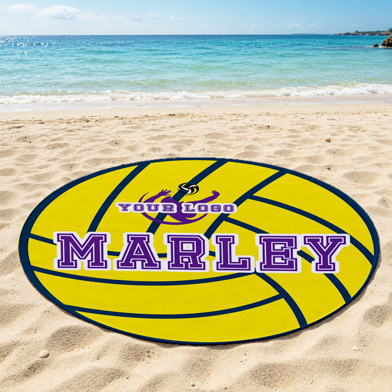 Personalized Sports Round Beach Towel  |  Sport Team Logo and Number | Stadium Towel | Baseball, Volleyball, Basketball, Tennis, Soccor Gift