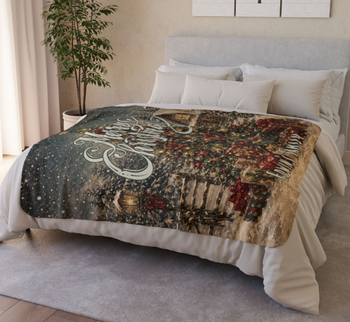 Personalized Family Vintage Christmas Tree Blanket
