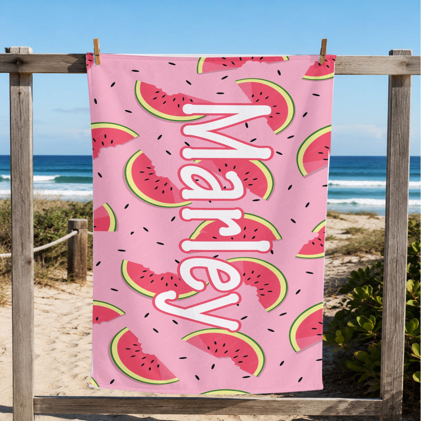 Personalized Watermelon Beach Towel | Summer Fruit Inspired Style | Summer Vacation Towel Gift | Beach Trip Keepsake | Vintage Towel Gift
