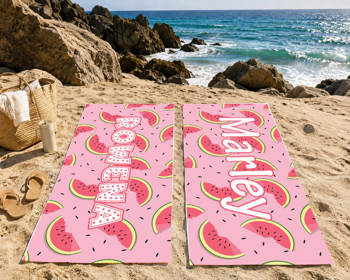 Personalized Watermelon Beach Towel | Summer Fruit Inspired Style | Summer Vacation Towel Gift | Beach Trip Keepsake | Vintage Towel Gift