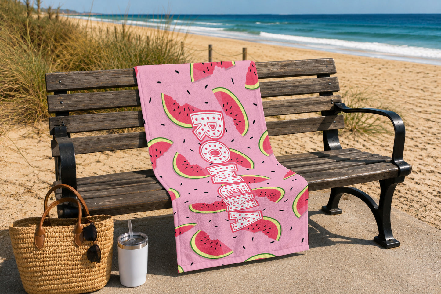 Personalized Watermelon Beach Towel | Summer Fruit Inspired Style | Summer Vacation Towel Gift | Beach Trip Keepsake | Vintage Towel Gift