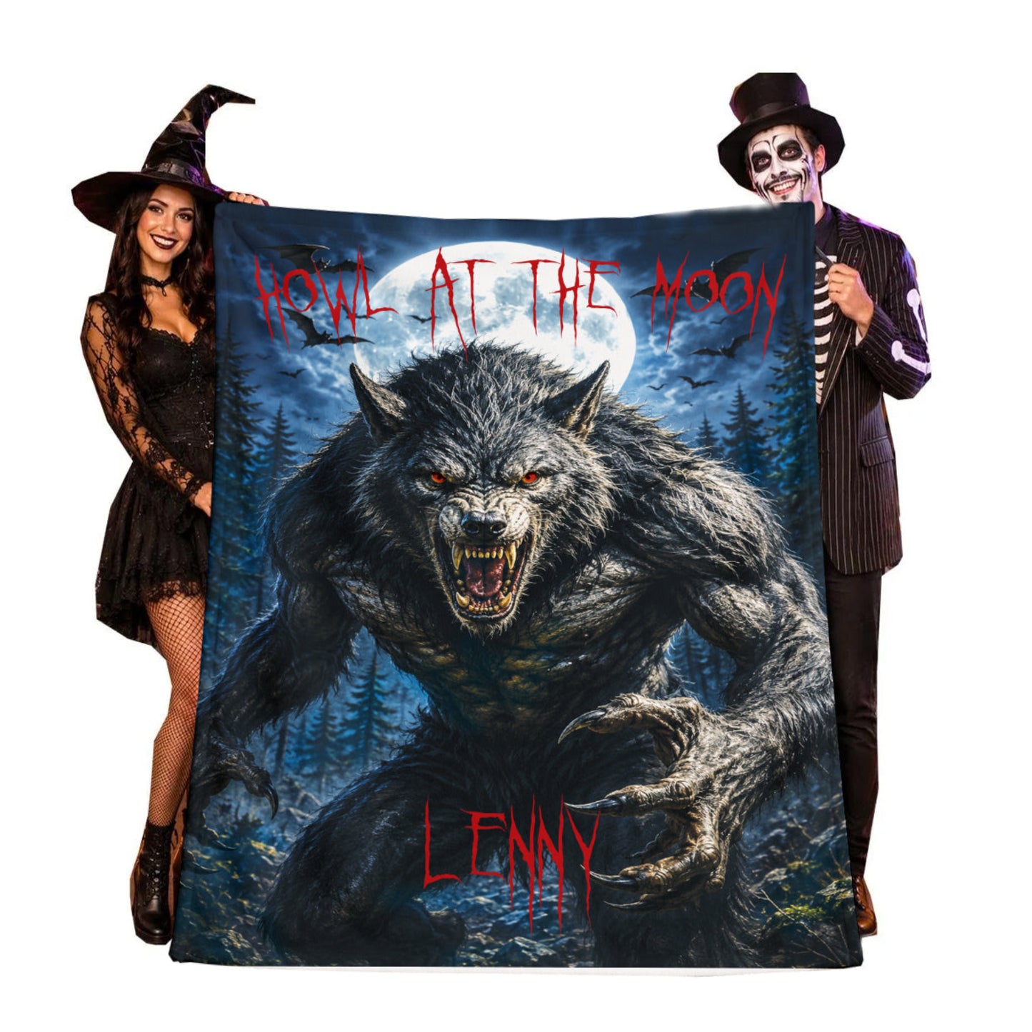 Optional Personalized Werewolf Blanket | Custom Halloween Throw | Gothic Horror Wolf Gift | Spooky  Macabre Tapestry Decor