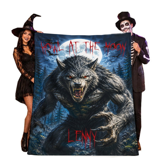 Optional Personalized Werewolf Blanket | Custom Halloween Throw | Gothic Horror Wolf Gift | Spooky  Macabre Tapestry Decor