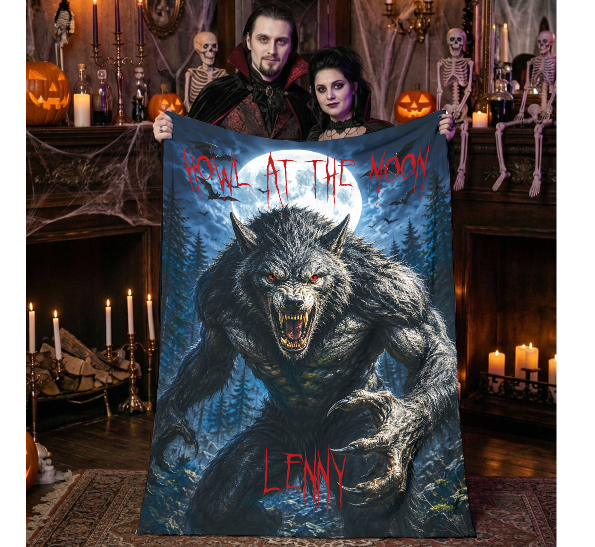 Optional Personalized Werewolf Blanket | Custom Halloween Throw | Gothic Horror Wolf Gift | Spooky  Macabre Tapestry Decor
