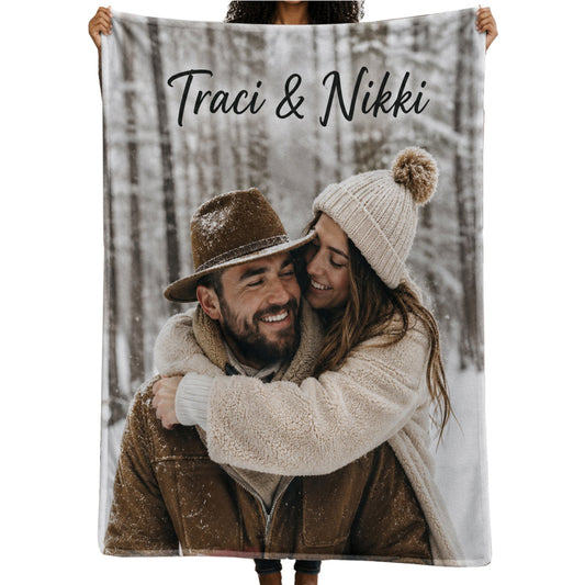 Personalized Photo Blanket with Text | Custom Couple Photo Throw