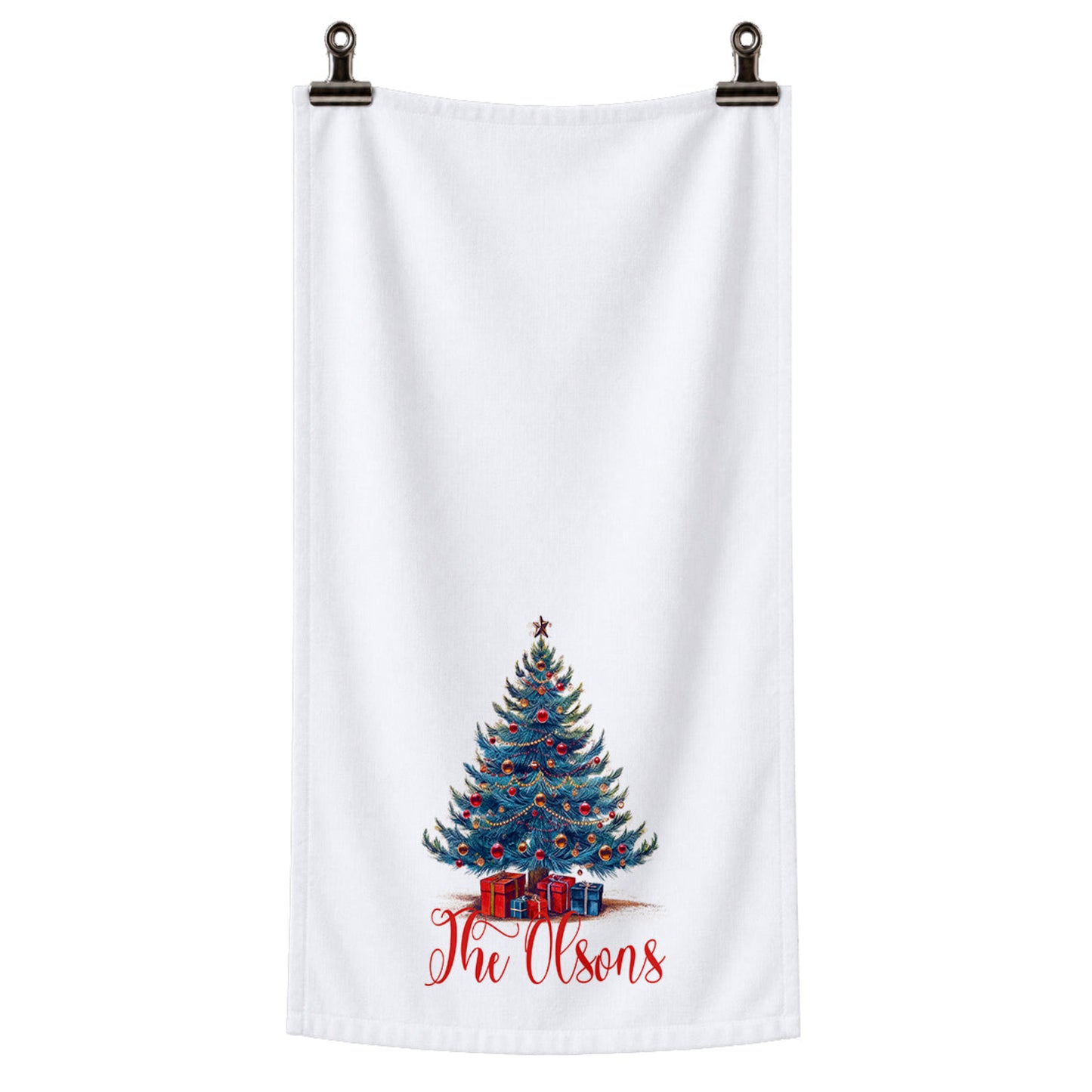 Personalized Christmas Tree Family Name Tea Towel