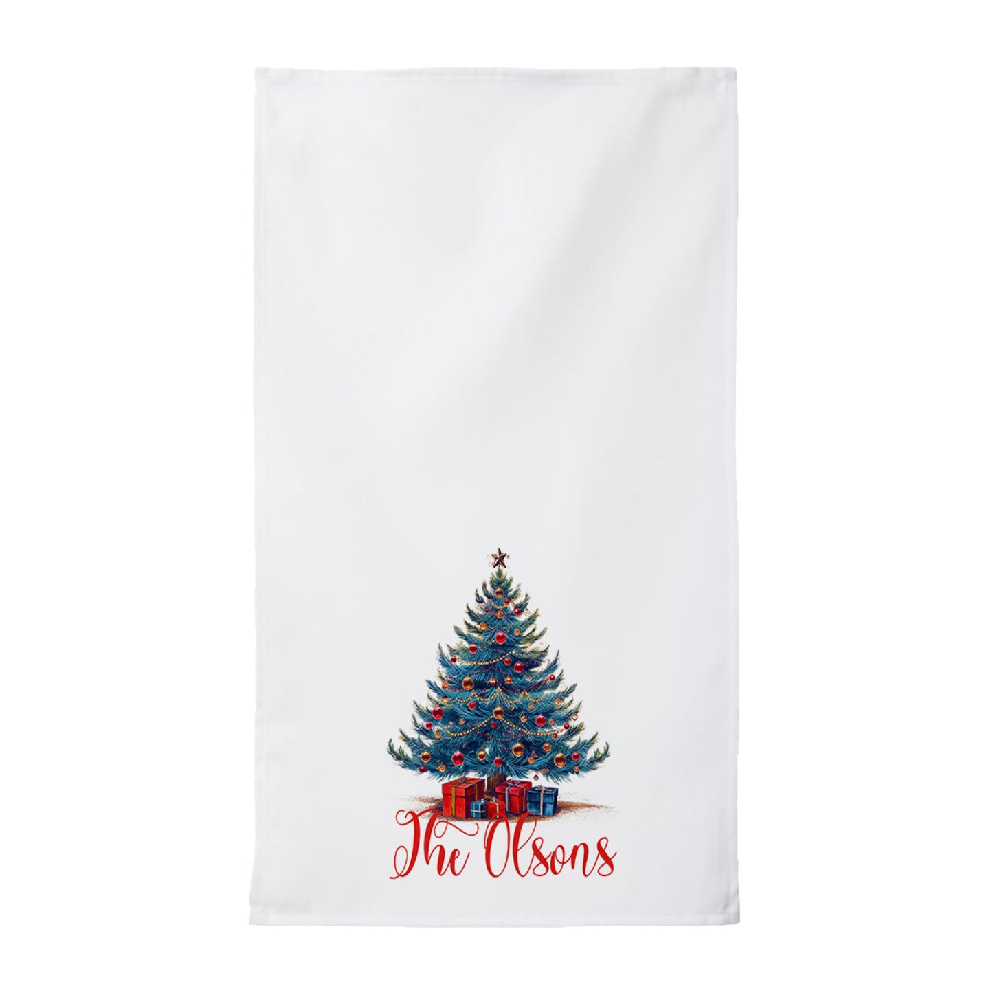 Personalized Christmas Tree Family Name Tea Towel