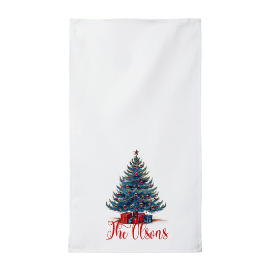 Personalized Christmas Tree Family Name Tea Towel