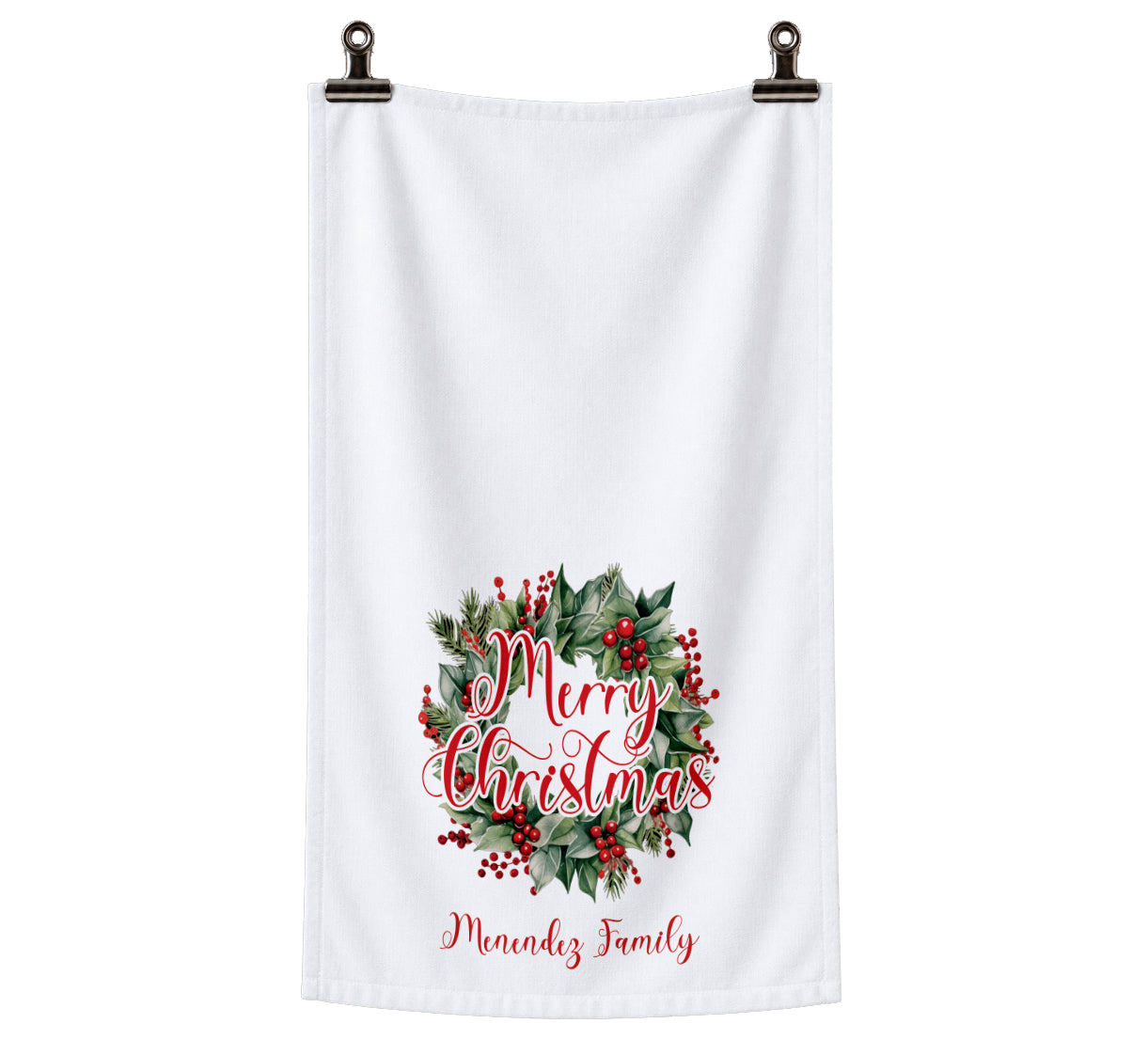Personalized Christmas Wreath Tea Towel | Custom Family Name Kitchen Towel | Kitchen Decor | Holiday Dish Towel |   Hostess Christmas Gift (Copy)
