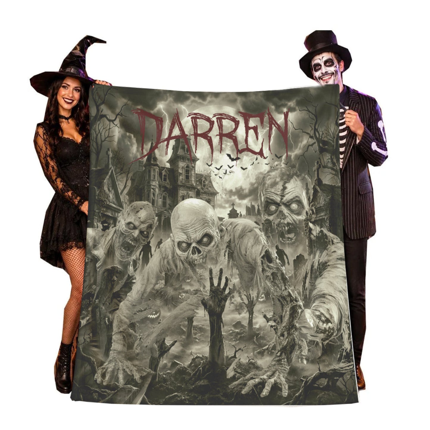 Optional Personalized Halloween Zombie Horror Blanket | Creepy UndeadThrow Gift | Fall Gothic Tapestry Decor | Scary Zombie Gift | Macabre