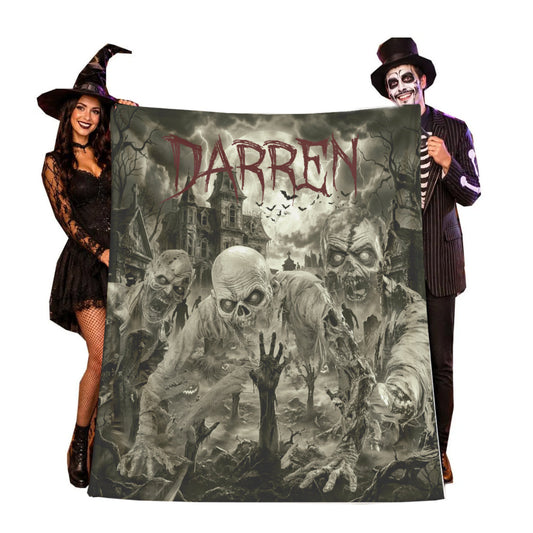 Optional Personalized Halloween Zombie Horror Blanket | Creepy UndeadThrow Gift | Fall Gothic Tapestry Decor | Scary Zombie Gift | Macabre