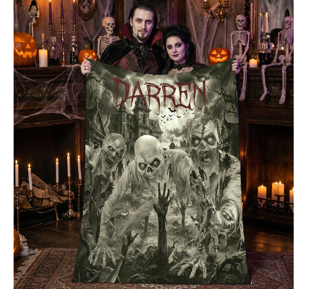 Optional Personalized Halloween Zombie Horror Blanket | Creepy UndeadThrow Gift | Fall Gothic Tapestry Decor | Scary Zombie Gift | Macabre