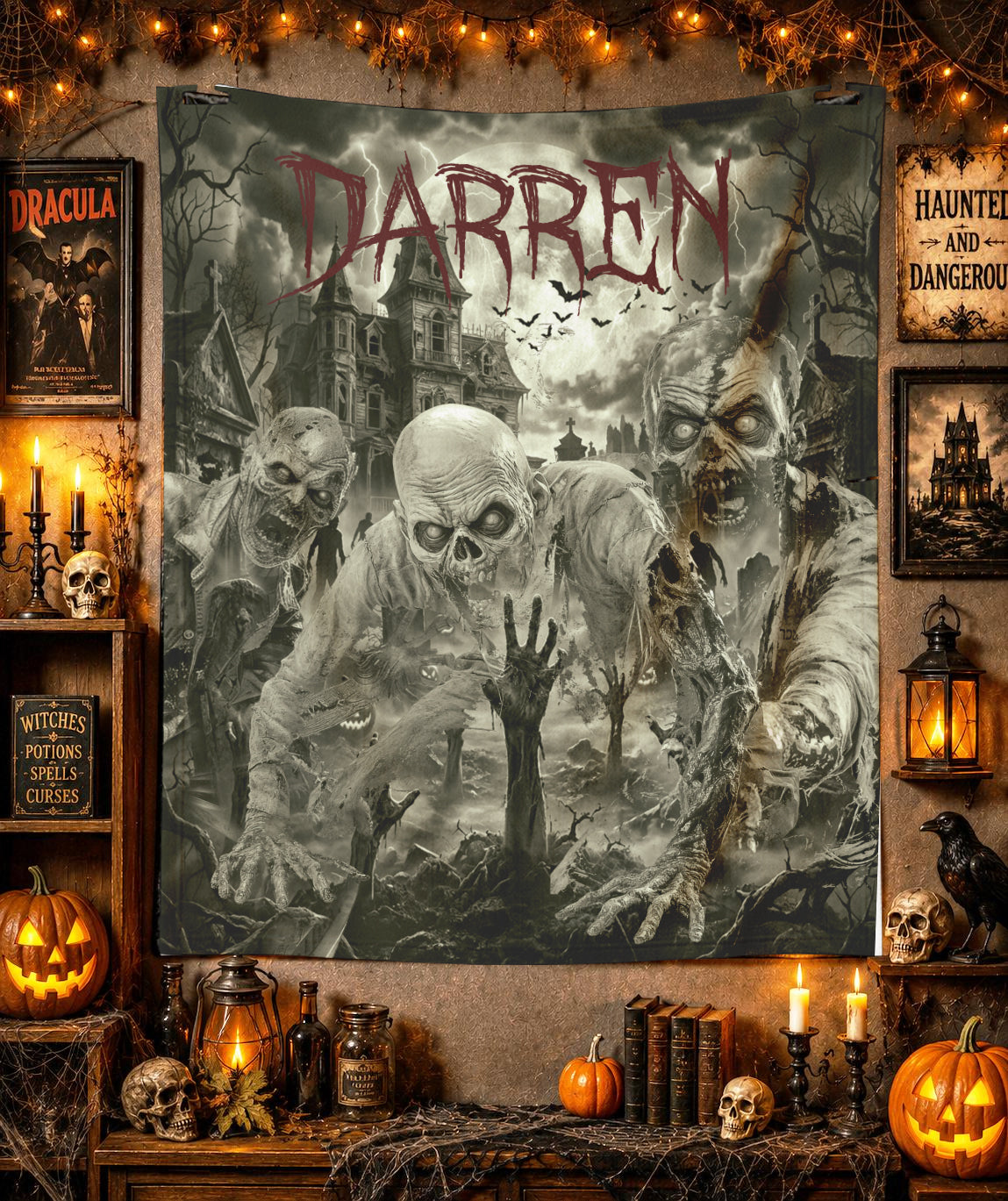 Optional Personalized Halloween Zombie Horror Blanket | Creepy UndeadThrow Gift | Fall Gothic Tapestry Decor | Scary Zombie Gift | Macabre