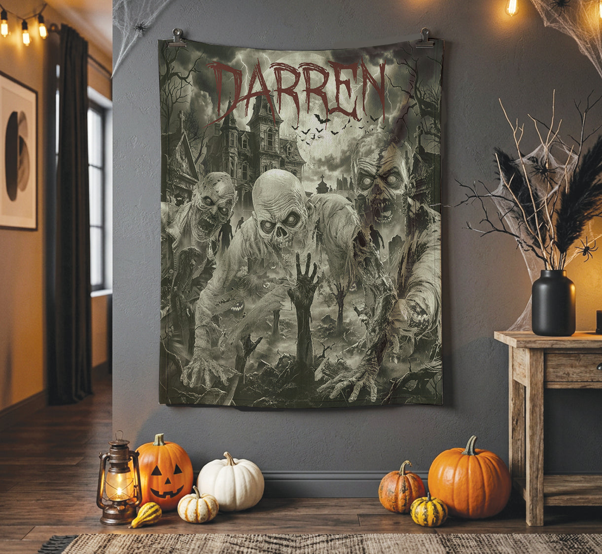 Optional Personalized Halloween Zombie Horror Blanket | Creepy UndeadThrow Gift | Fall Gothic Tapestry Decor | Scary Zombie Gift | Macabre
