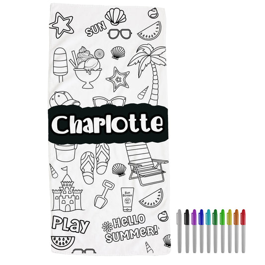 Custom Doodle Towel with Beach Day Design