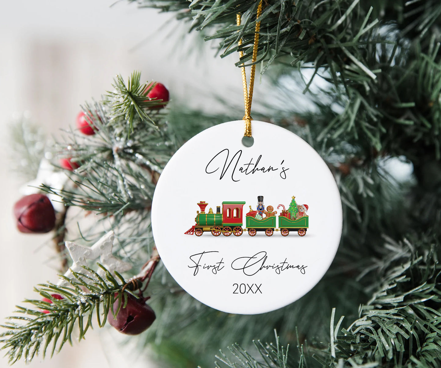 Green Train Baby's First Christmas Ornament