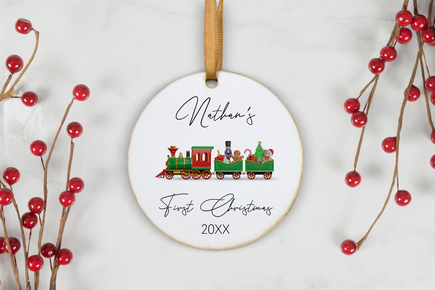 Green Train Baby's First Christmas Ornament