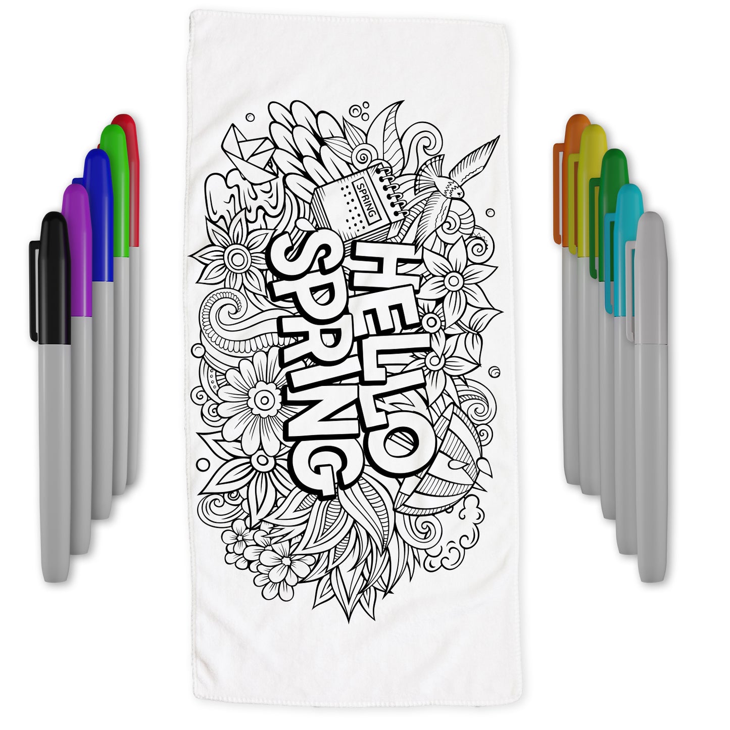 Custom Doodle Towel with Hello Spring Design