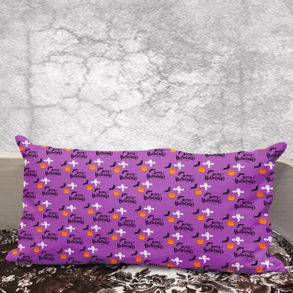 Happy Halloween Purple Pattern Personalized Lumbar Pillow - 21" x 13" Thumbnail