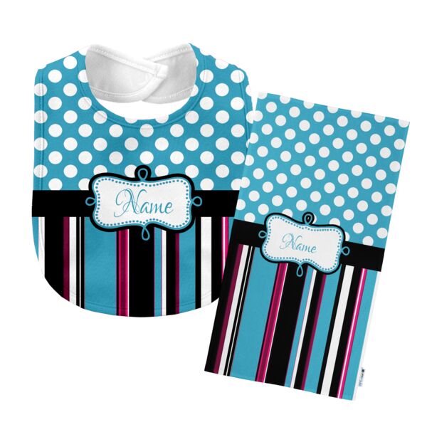 Monogrammed Blue 'Presley' Baby Bib with Matching Monogrammed Burp Cloth Thumbnail