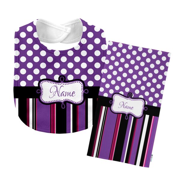 Monogrammed Purple 'Presley' Baby Bib with Matching Monogrammed Burp Cloth Thumbnail