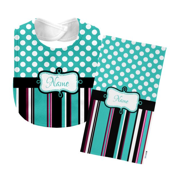 Monogrammed Teal 'Presley' Baby Bib with Matching Monogrammed Burp Cloth Thumbnail