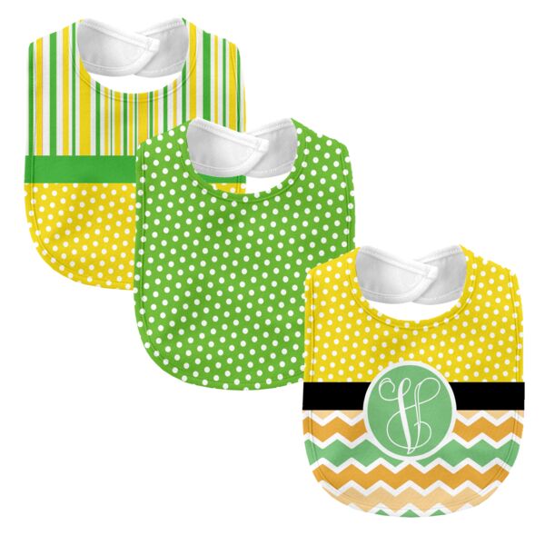 Monogrammed Melon Days Yellow  3 Piece Baby Bib Set  Thumbnail