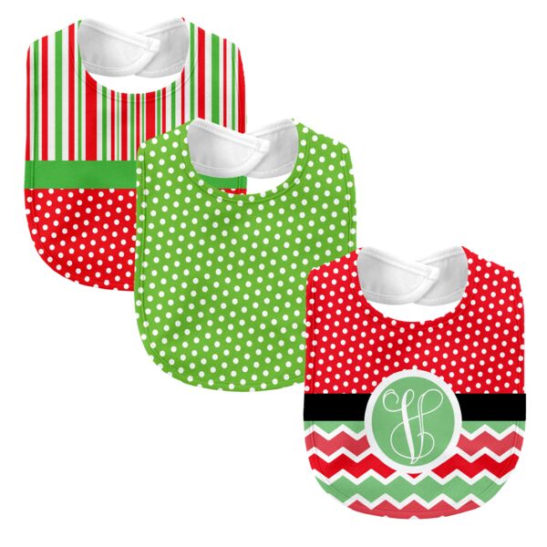 Monogrammed Melon Days Red 3 Piece Baby Bib Set  Thumbnail