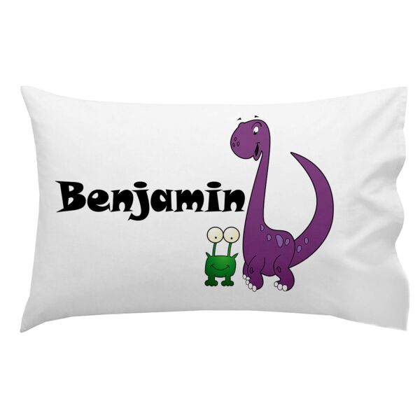 Monogrammed Purple Dinosaur and Frog Pillowcase 30" x 20"  Thumbnail