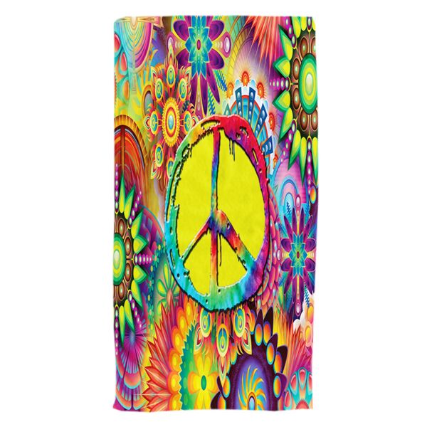 Groovy Peace Sign Oversized Beach Towel 30" x 60" - 3 Fabric Choices Available Thumbnail