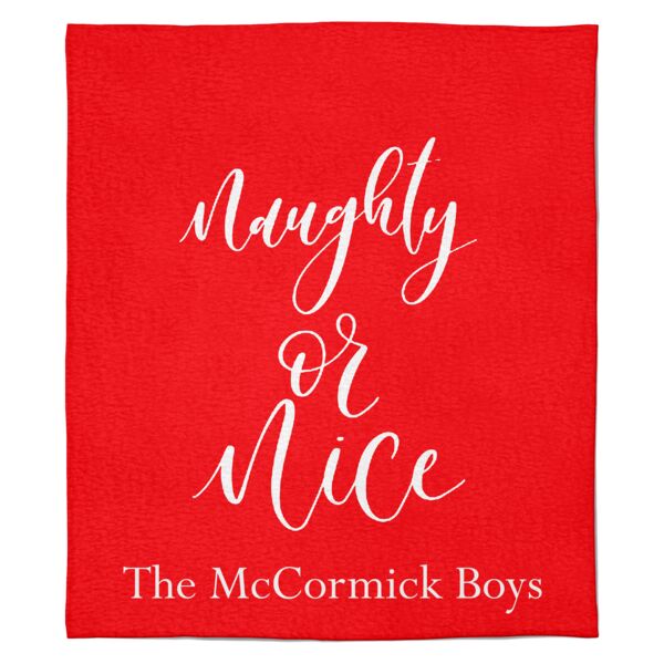 Personalized Christmas Photo Collage Naughty or Nice (Red) Soft Medium Fleece Blanket - 50" x 60" Thumbnail