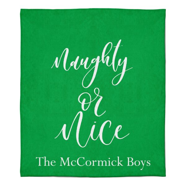 Personalized Christmas Photo Collage Naughty or Nice (Green) Soft Medium Fleece Blanket - 50"  Thumbnail