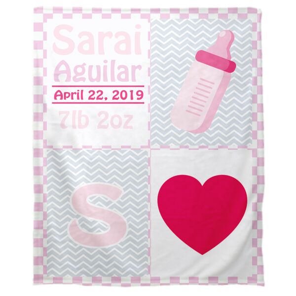 Personalized Baby (Girls) Bottle Fleece Blanket - 30" x 40" Thumbnail