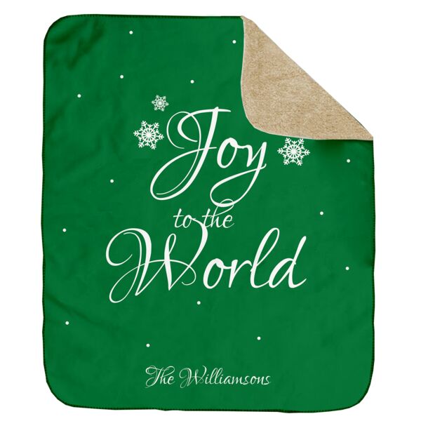 Personalized Christmas Joy to the World (Green) Ultra Plush Sherpa Blanket - 60" x 80" Thumbnail