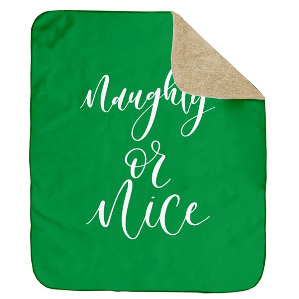 Personalized Christmas Naughty or Nice (Green) Ultra Plush Sherpa Blanket - 60" x 80" Thumbnail