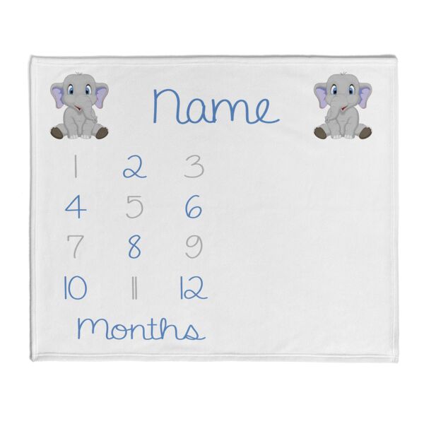 Baby Blue Elephant Milestone Blanket - 30" x 40" Velveteen Thumbnail