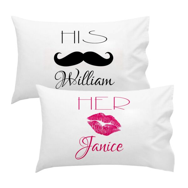 Personalized His Side Lip Stache Pillowcase Set Thumbnail