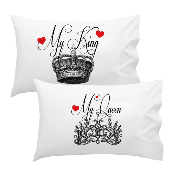 Personalized His & Hers My King My Queen Pillowcase Set Thumbnail