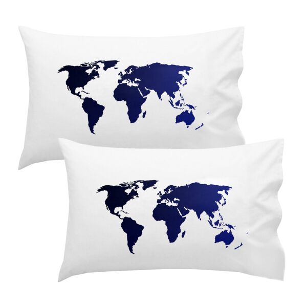 Pair of Personalized World Map Standard Pillow Cases - Single Sided 30" x 20" Thumbnail